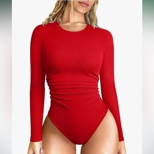 Black Leather Jacket with Red Top